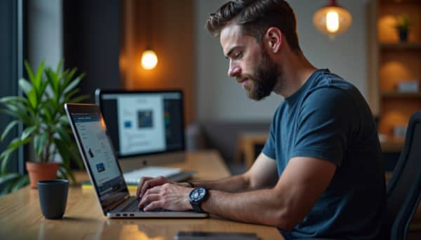 Developer designing a website on a laptop computer